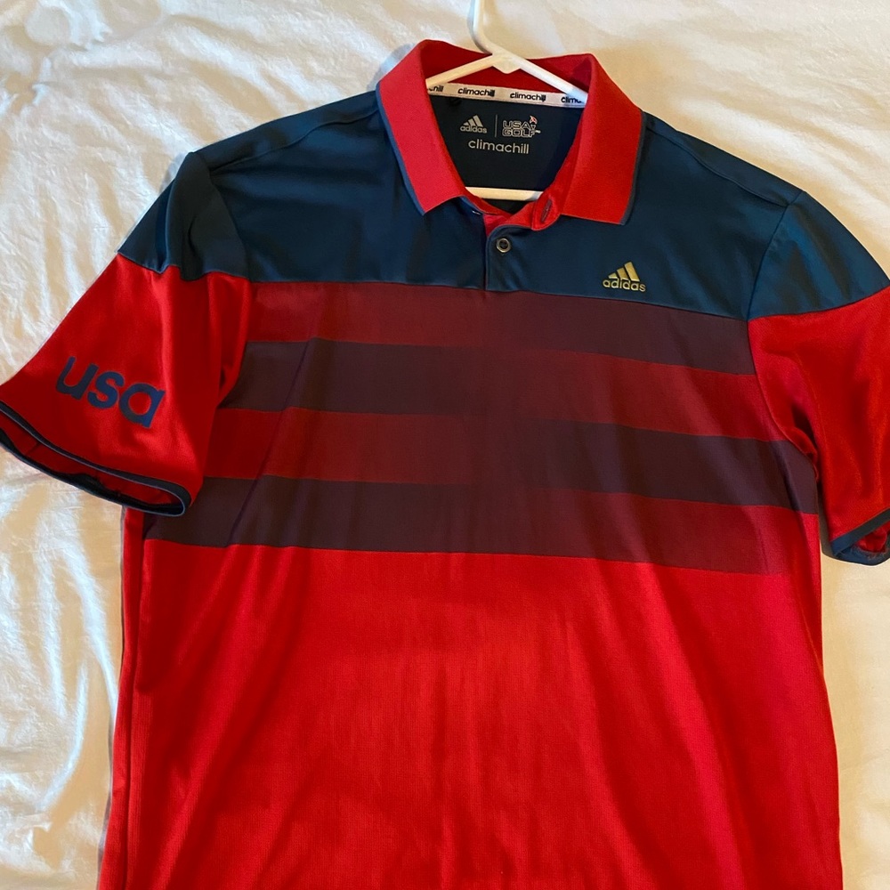 Adidas Men’s Golf shirt. Same as worn by the USA Ryder Cup Team. Size L